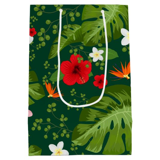 Tropische bloemen achtergrond 8 medium cadeauzakje (Achterkant)