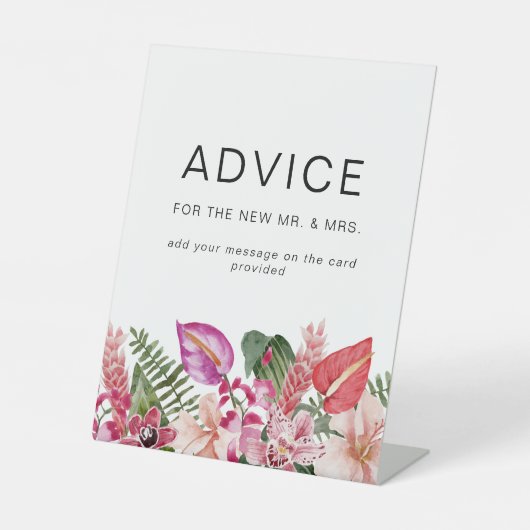 Tropische Bloemen Advies Trouwbord Reclamebord Met Voetstuk (Voorkant)