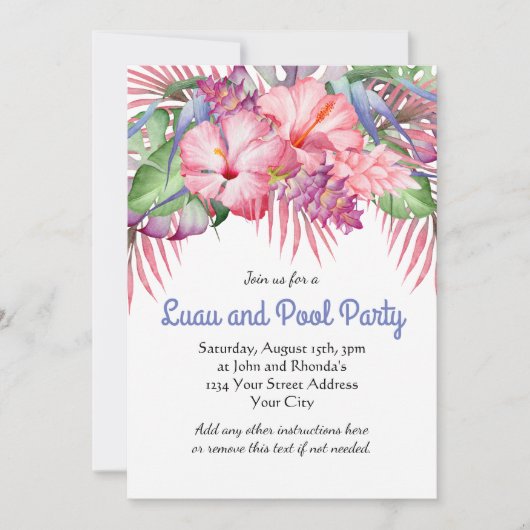 Tropische bloemen Aloha Luau Zwembadfeestje Kaart (Voorkant)
