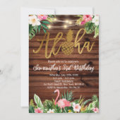 Tropische Bloemen Aloha Verjaardag Flamingo Party Kaart (Voorkant)