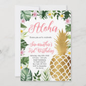 Tropische Bloemen Aloha Verjaardag Gouden Ananas Kaart (Voorkant)