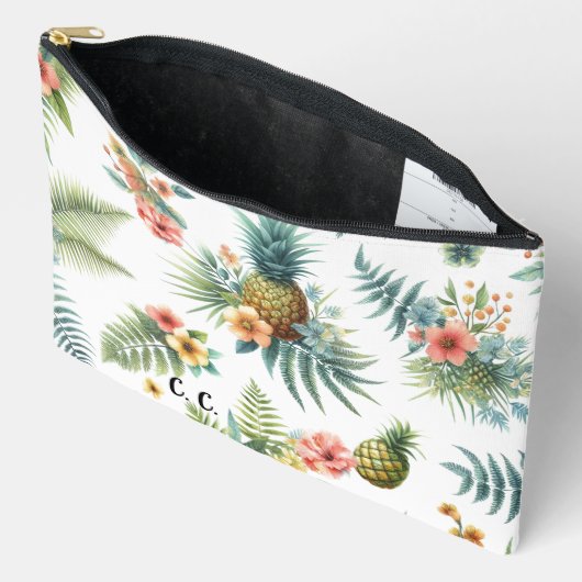 Tropische Bloemen Ananas Accessoirezak Etui (Open)
