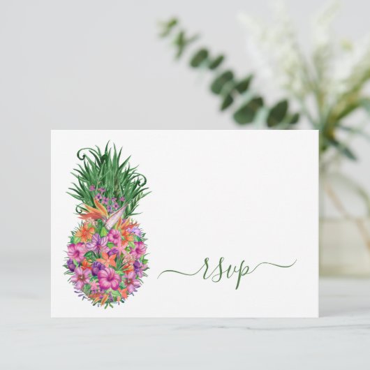 Tropische Bloemen Ananas Bruiloft Menu Keuze (Staand voorkant)