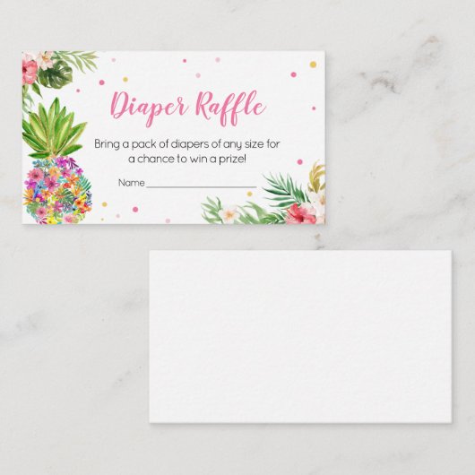 Tropische Bloemen Ananas Luier Raffle Informatiekaartje (Voorkant / Achterkant)