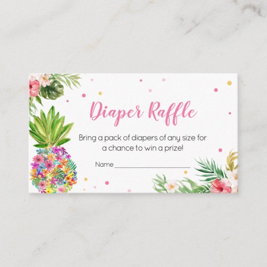 Tropische Bloemen Ananas Luier Raffle Informatiekaartje (Voorkant)