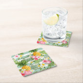 Tropische Bloemen & Ananas op Blauwgroen Strepen 2 Kartonnen Onderzetters (Insitu)