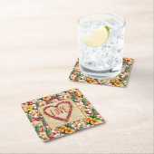 Tropische Bloemen Ananas Rode Glitter Liefde Hart Kartonnen Onderzetters (Insitu)