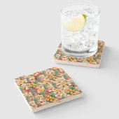 Tropische Bloemen Ananas Rode Glitter Liefde Hart Stenen Onderzetter (Zijkant)