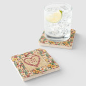 Tropische Bloemen Ananas Rode Glitter Liefde Hart Stenen Onderzetter (Zijkant)