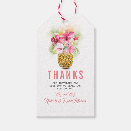 Tropische Bloemen Ananas Strand Bruiloft Cadeaulabel (Voorkant)
