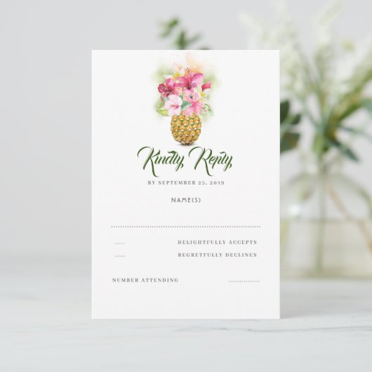 Tropische Bloemen Ananas Vaas Strand Bruiloft RSVP (Staand voorkant)