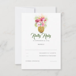 Tropische Bloemen Ananas Vaas Strand Bruiloft RSVP Kaartje