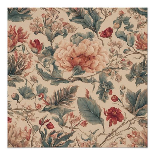  Tropische Bloemen Antiek Perfect Poster (Voorkant)