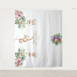 Tropische Bloemen Apen Baby Shower Fotohokje Wandkleed