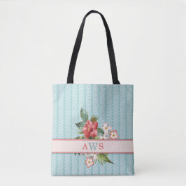 Tropische bloemen Aqua / Coral gepersonaliseerd Tote Bag