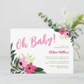 Tropische bloemen baby shower uitnodiging (Staand voorkant)