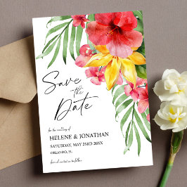 Tropische Bloemen Bestemming Bruiloft Save The Date