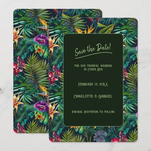 Tropische bloemen Bewaar de datum Kaart (Voorkant / Achterkant)
