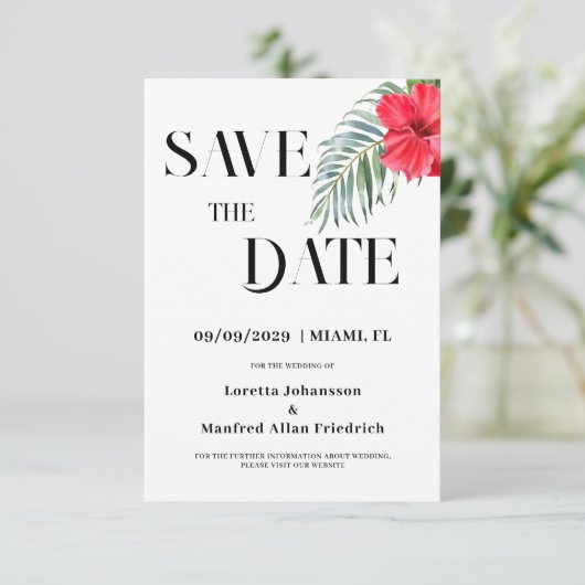 Tropische Bloemen Bewaar de datum Uitnodiging (Staand voorkant)