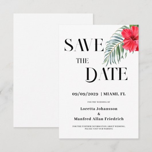 Tropische Bloemen Bewaar de datum Uitnodiging (Voorkant / Achterkant)