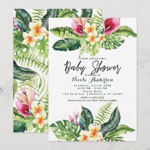 Tropische Bloemen & Bladeren Bloemige Baby Shower Kaart