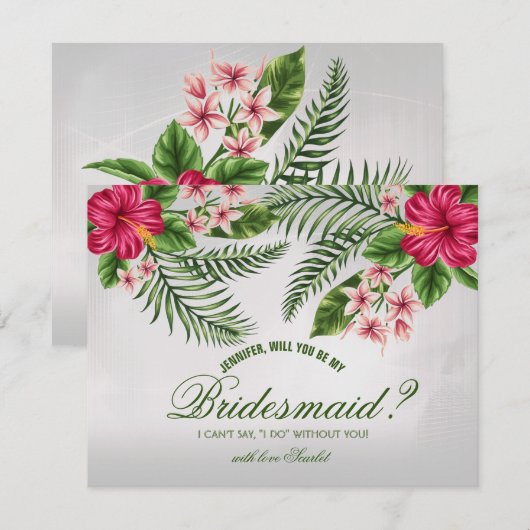 Tropische Bloemen & Bladeren Bruidsmeisje Verzoekk Kaart (Voorkant / Achterkant)