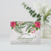 Tropische Bloemen & Bladeren Bruidsmeisje Verzoekk Kaart (Staand voorkant)