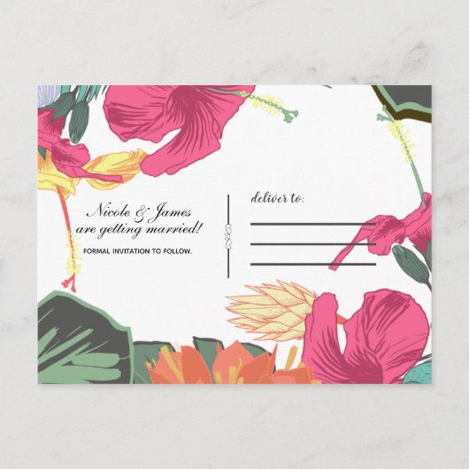 Tropische Bloemen Bladeren Chic Save the Date Aankondigingskaart (Achterkant)