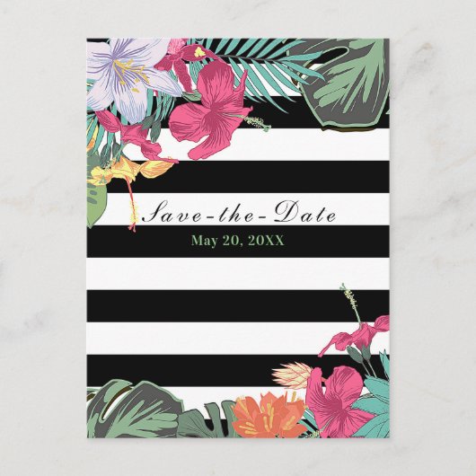 Tropische Bloemen Bladeren Chic Save the Date Aankondigingskaart (Voorkant)