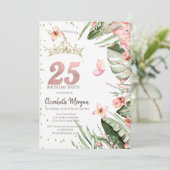 Tropische bloemen bladeren diamanten 25e verjaarda kaart (Staand voorkant)