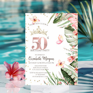 Tropische Bloemen Bladeren Diamanten 50ste Verjaar Kaart