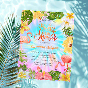 Tropische Bloemen Bladeren Flamingo's Baby Borrel  Kaart