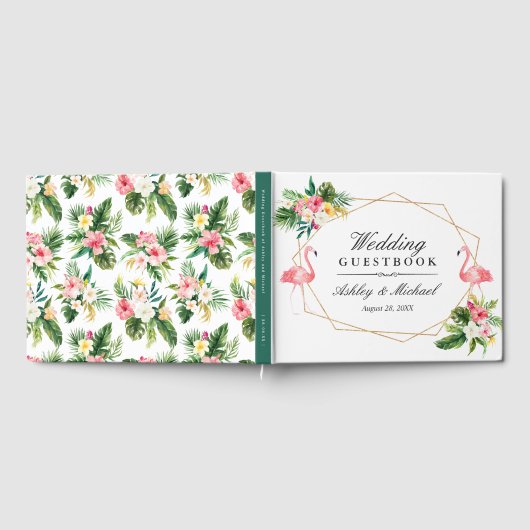Tropische Bloemen Bladeren Flamingo's bruiloft Gastenboek (Volledig)