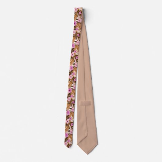 Tropische Bloemen Bladeren Roze Beige Bruin Stropdas (Achterkant)