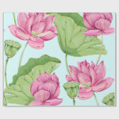 Tropische bloemen, bladeren, roze lotus, waterleli cadeaupapier (Vlak)