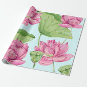 Tropische bloemen, bladeren, roze lotus, waterleli cadeaupapier (Uitgerold)