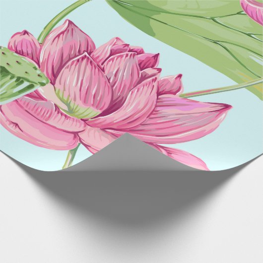 Tropische bloemen, bladeren, roze lotus, waterleli cadeaupapier (Hoek)