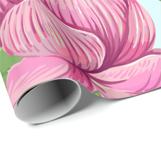 Tropische bloemen, bladeren, roze lotus, waterleli cadeaupapier (Rol Hoek)