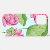 Tropische bloemen, bladeren, roze lotus, waterleli Case-Mate iPhone case (Achterkant (horizontaal))