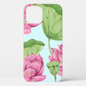 Tropische bloemen, bladeren, roze lotus, waterleli Case-Mate iPhone case (Achterkant)