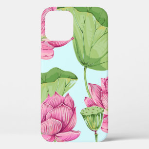 Tropische bloemen, bladeren, roze lotus, waterleli Case-Mate iPhone case