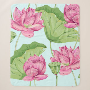 Tropische bloemen, bladeren, roze lotus, waterleli sherpa deken