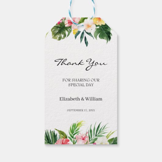 Tropische Bloemen & Bladeren Trouwgunst Dank u Cadeaulabel (Achterkant)