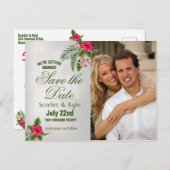 Tropische Bloemen & Bladeren Trouwkaart Opsparen d Aankondigingskaart (Voorkant / Achterkant)