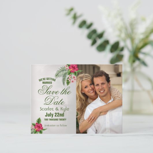 Tropische Bloemen & Bladeren Trouwkaart Opsparen d Aankondigingskaart (Staand voorkant)