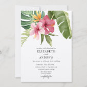 Tropische bloemen & bladeren | Zomer Bloem Bruilof Kaart (Voorkant)