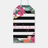 Tropische bloemen bladeren zwart wit strepen cadeaulabel (Achterkant)