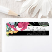 Tropische bloemen bladeren zwarte witte strepen etiket (Insitu)