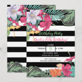 Tropische bloemen bladeren zwarte witte strepen kaart (Voorkant / Achterkant)