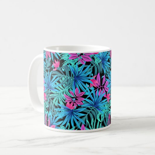 Tropische bloemen blauw- en roze koffiebeker Mok (Voorkant links)